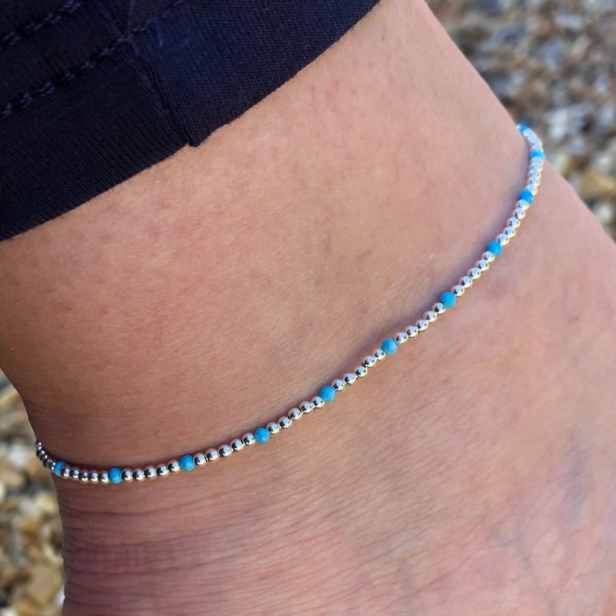 Sterling silver and turquoise beaded anklet