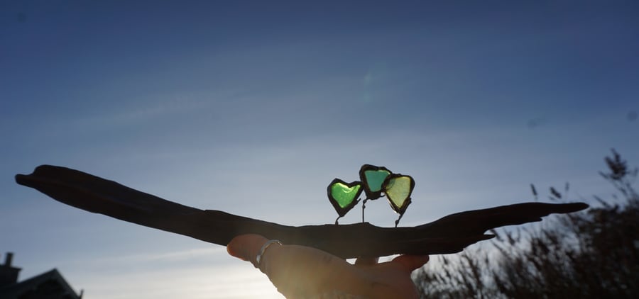 Driftwood & Sea Glass Ornament. Soft-soldered Suncatcher