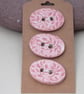 3 Medium Oval Shell Pink Leaf Pattern Ceramic Buttons - Image 3