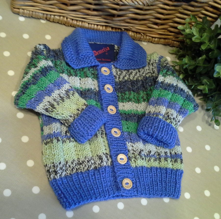 Baby Boys Cardigan with Cotton and  Wool  Hand Knitted 6-12 months size