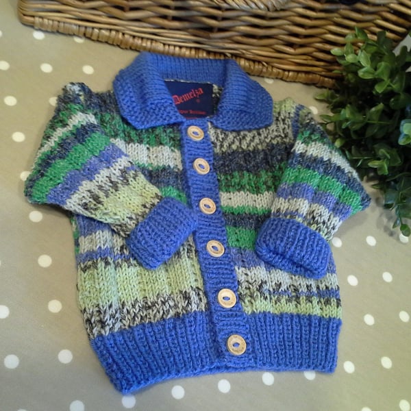 Baby Boys Cardigan with Cotton and  Wool  Hand Knitted 6-12 months size