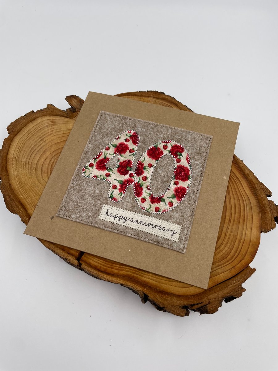 Ruby wedding anniversary appliqué card