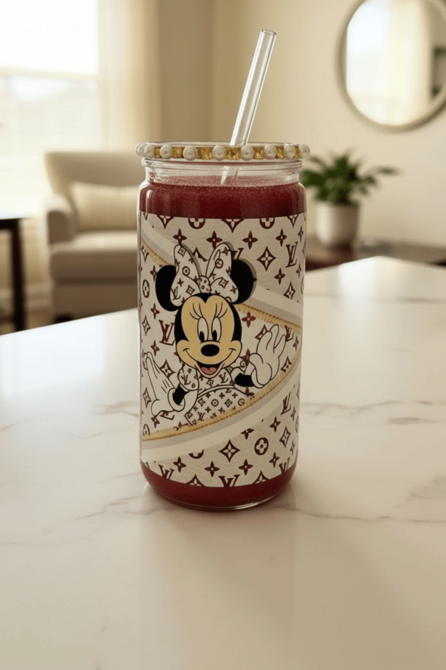 Handmade snow snow globe tumbler with lid and straw