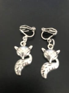 clip on earrings with fox tibetan silver charm