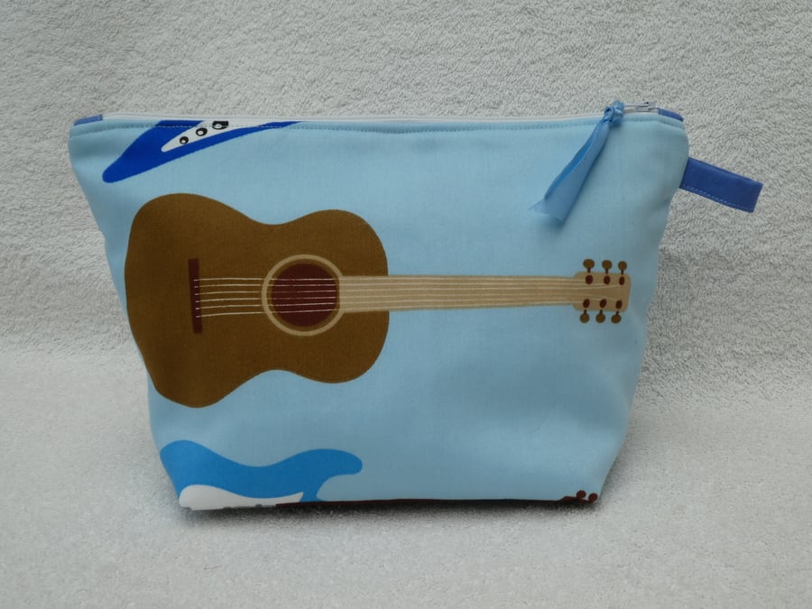 Acoustic Guitar Print Project Holder. Lined Purse. Zipped Holdall. Pouch.