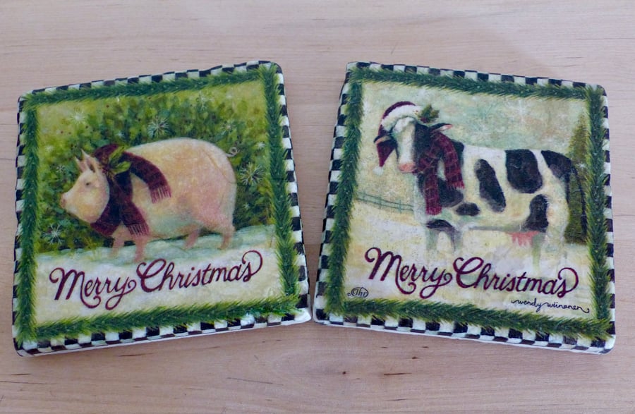 Marble 'Merry Christmas' Coasters