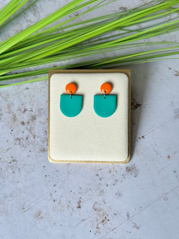 Orange and Turquoise Polymer Clay Earrings 