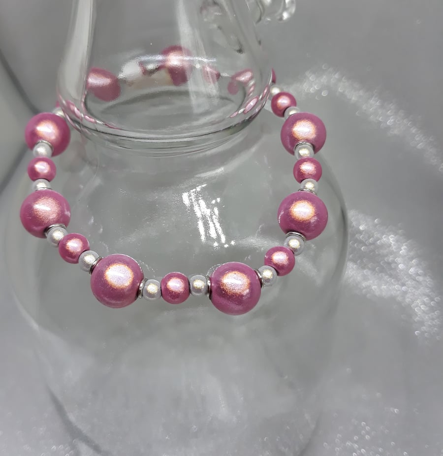 BR261 Shimmering pink and silver miracle beaded bracelet