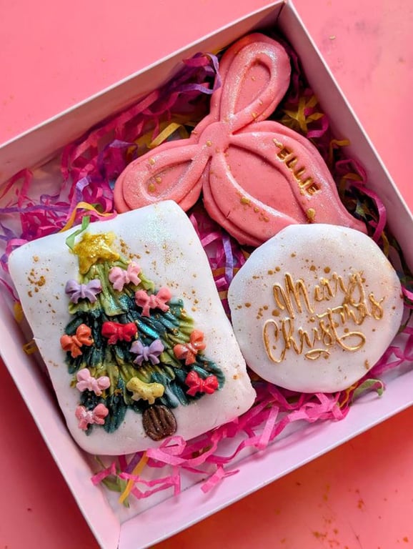 Hand Iced Christmas Tree Biscuit Box, Personalised Stocking Filler For Friend