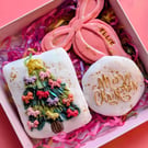 Hand Iced Christmas Tree Biscuit Box, Personalised Stocking Filler For Friend