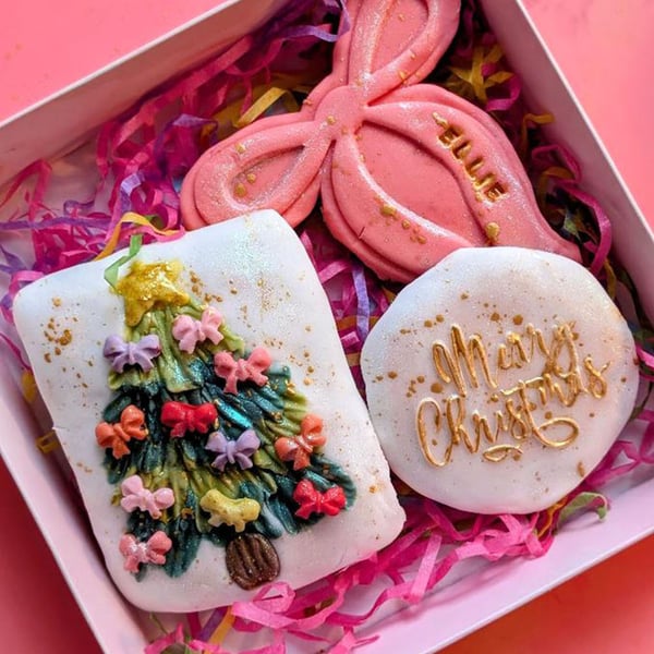 Hand Iced Christmas Tree Biscuit Box, Personalised Stocking Filler For Friend
