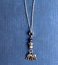 Elephant Charm Necklace, Wooden Beads & Silver Star - Silver Metal Chain & Clasp - Image 1