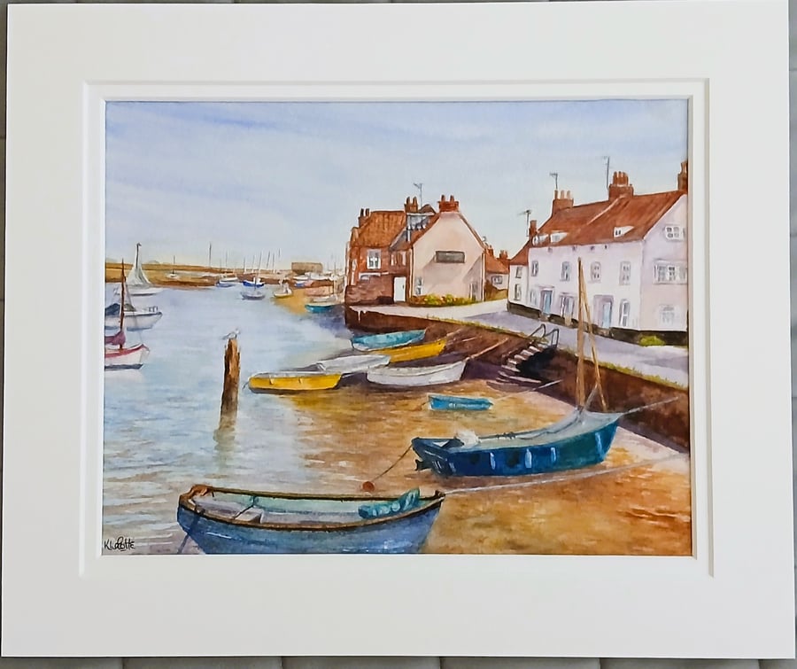 Wells Harbour at Low Tide – Norfolk Coast Original Watercolour - framed