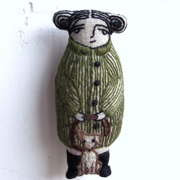 Morven & Tuppence - A Miniature Hand Embroidered Textile Art Doll - 7.5cms