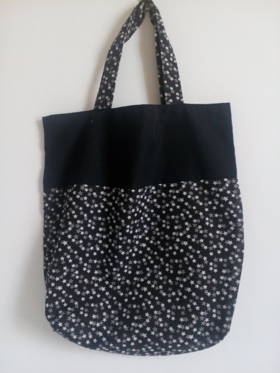 Tote bag, Fabric shopping bag, cloth bag, bag, tote, black and white stars