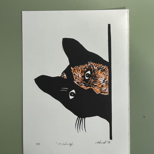 Mischief Tortoiseshell Cat Lino Print