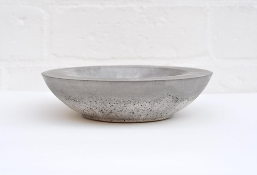 Handmade Shallow Concrete Bowl - Grey and White Brutalist Accessory Bowl Chunky 