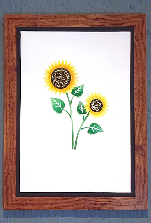 Genuine Made in UK Framed A3 Print Yellow Sunflowers Stylish Black Border