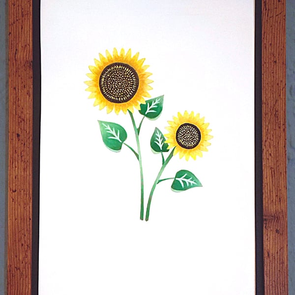 Genuine Made in UK Framed A3 Print Yellow Sunflowers Stylish Black Border