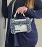 Handmade Black & White Fluffy Handbag with Shoulder Strap - Snow Leopard - Image 2
