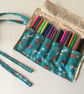 Green Cat roll up pencil case for kids, cats cotton fabric Perfectly Imperfect - Image 4