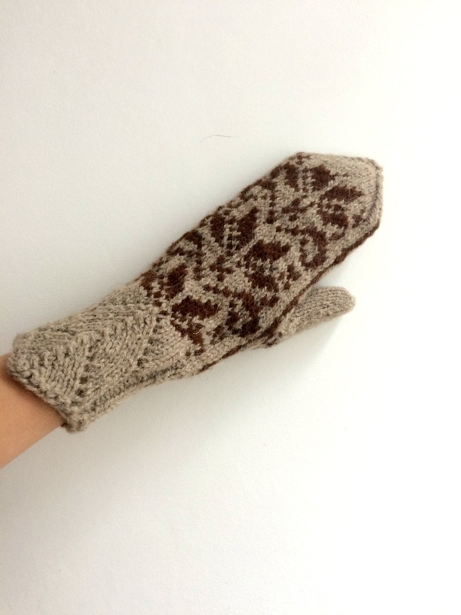 READY TO SHIP Hand Knitted Wool Mittens Traditional Winter Christmas Nordic
