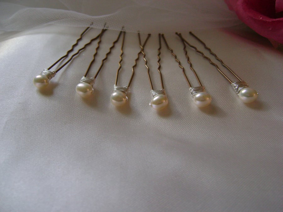 A Touch of Class - 6 Real Freshwater Pearl Bridal Hairpins
