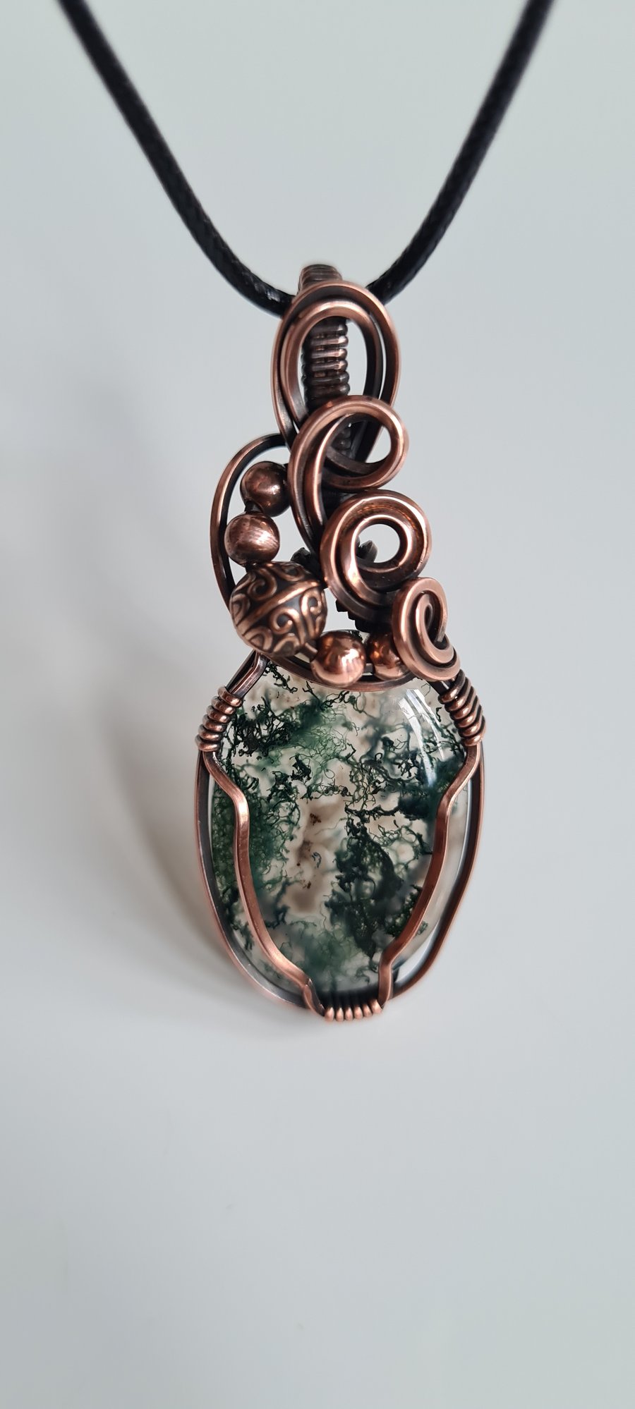 Handmade Natural Moss Agate & Copper Pendant Necklace Gift Boxed Crystal Gifts