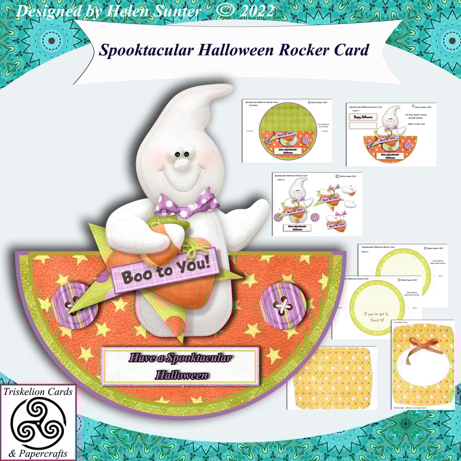 Printable Halloween Ghost Shaped Rocker Card Making Kit with 3D Decoupage