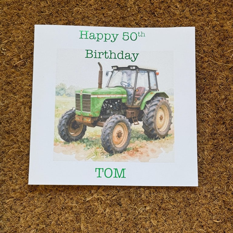 Green Vintage Tractor Birthday or Fathers Day Card, Personalised Foil Message