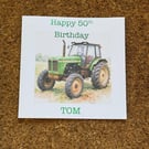 Green Vintage Tractor Birthday or Fathers Day Card, Personalised Foil Message