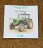 Green Vintage Tractor Birthday or Fathers Day Card, Personalised Foil Message