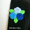 Crochet blue roses brooch, crochet rose corsage, flower brooch