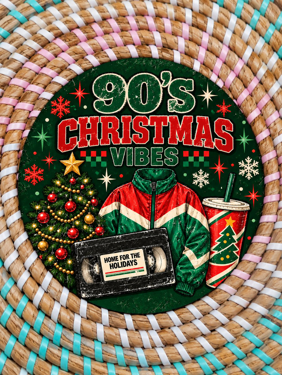 90s Christmas Vibes Coaster – Retro Festive Wooden Drinks Coaster – Nostalgic