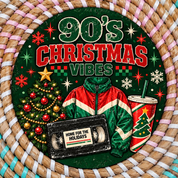 90s Christmas Vibes Coaster – Retro Festive Wooden Drinks Coaster – Nostalgic