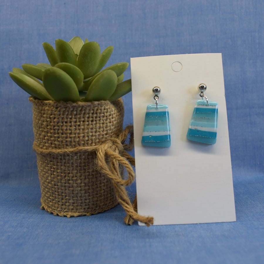 Short Striped Drop Earrings