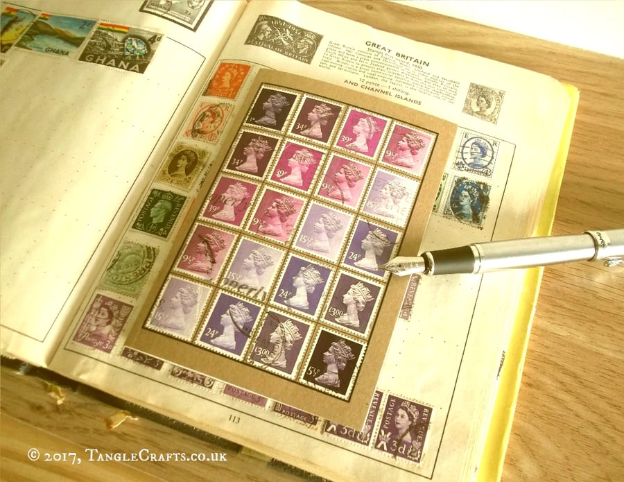 Purple Lavender Postage Stamp Notebook, A6 - Upcycled Recycled Office Gift