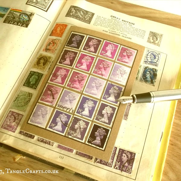 Purple Lavender Postage Stamp Notebook, A6 - Upcycled Recycled Office Gift