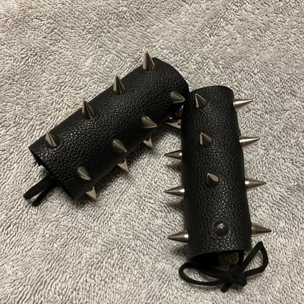 Black Leather Wheelchair Handle Deterrent (WHDs) - with Chrome coloured Spikes