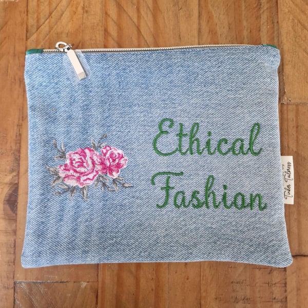 Handmade Upcycled Denim Purse - Pink Heart & Ethical Fashion