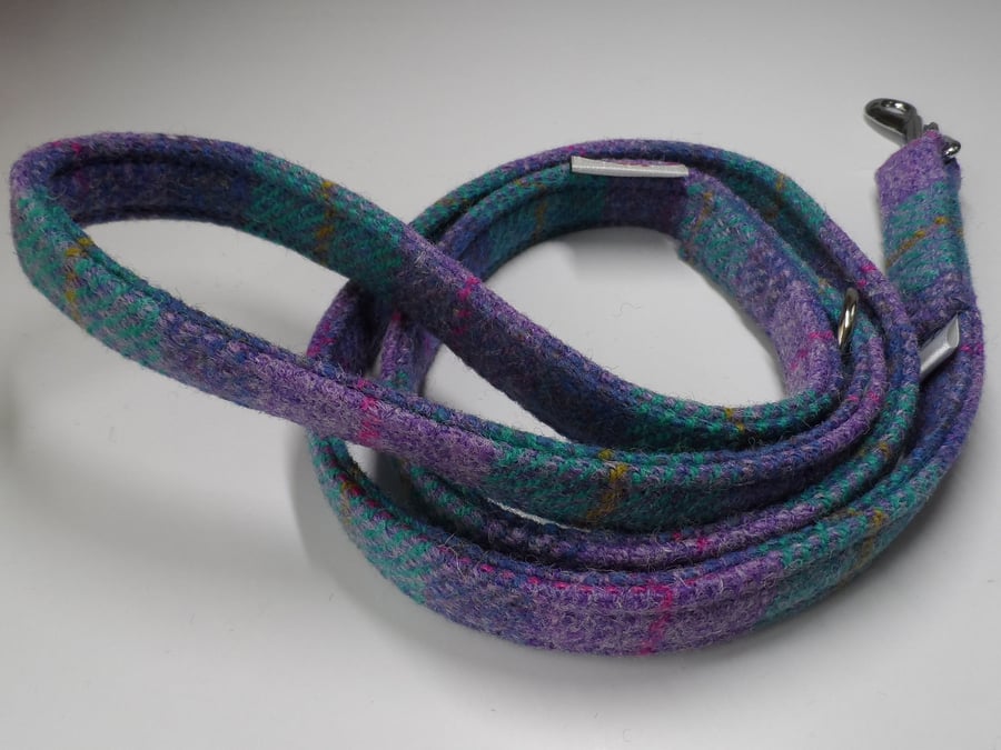 Handmade Harris Tweed Dog Lead - Purple-Jade Tartan