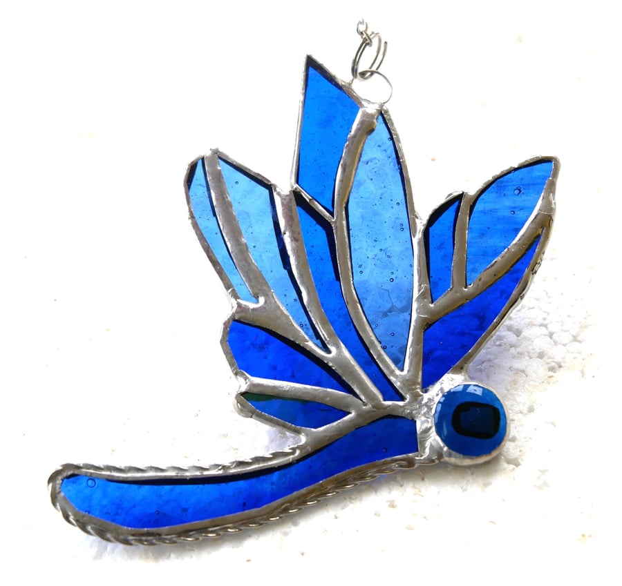 Dragonfly Suncatcher Stained Glass Blue Closed Wing