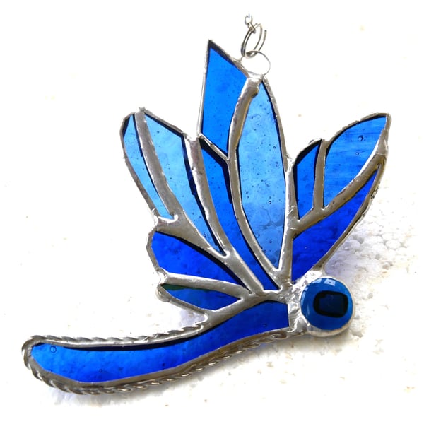 Dragonfly Suncatcher Stained Glass Blue Closed Wing