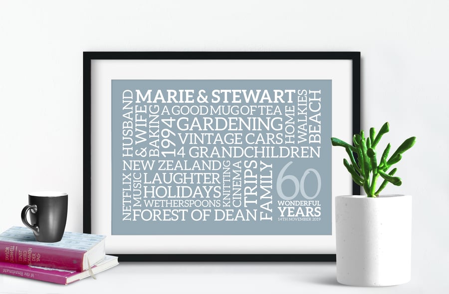 Personalised 60th Anniversary Word Art - Diamond - AN604