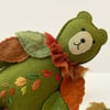 Autumn woodland teddy bear, collectable wall hanging hand sewn felt bear
