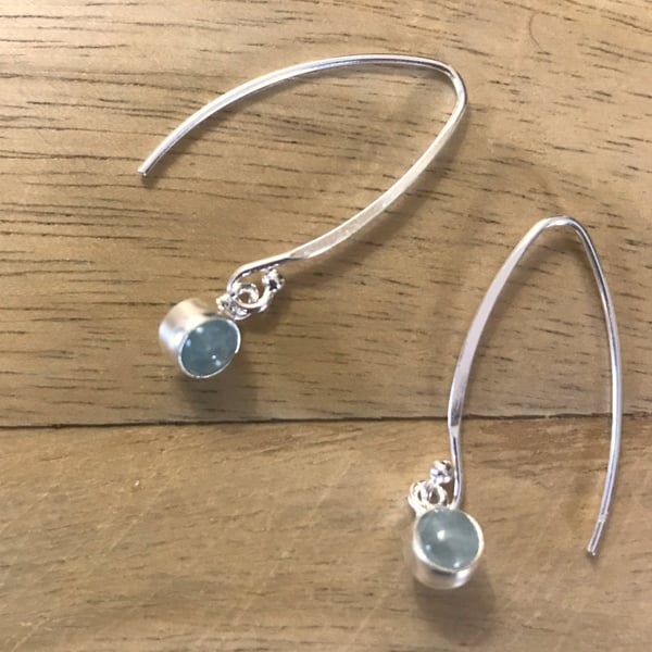 March Birthstone - Aquamarine Sterling SIlver Drop Earrings