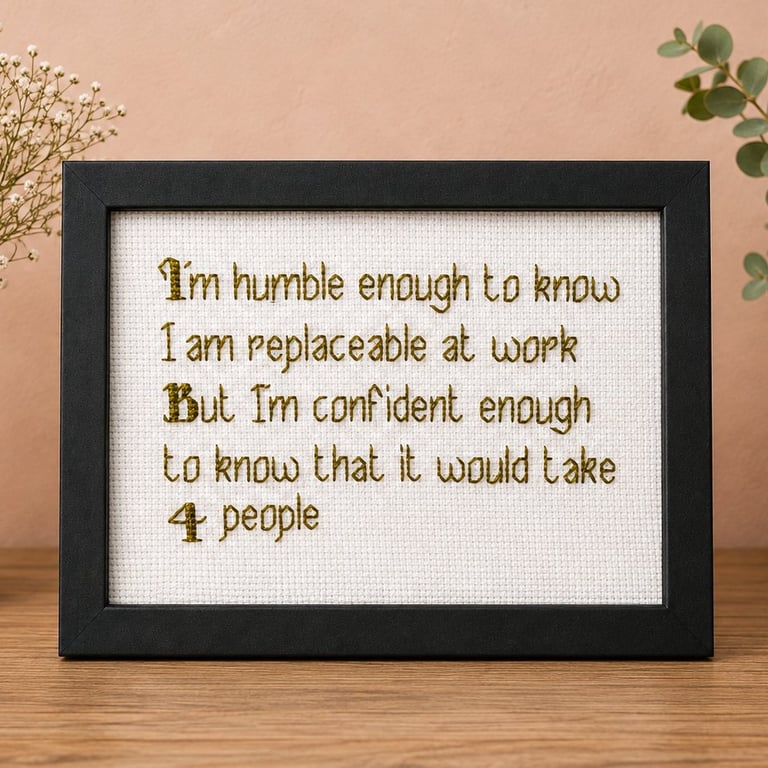 Colleague Gift – Humble Enough to Know I'm Replaceable – Handmade Cross Stitch