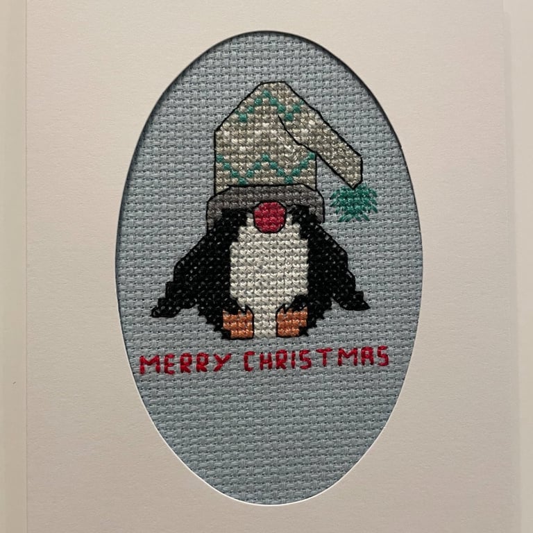 Handmade Christmas Greetings Card with Envelope - Cross Stitch