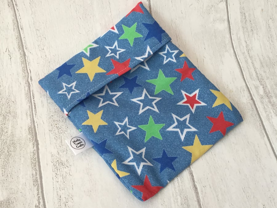 Large snack bag. Reusable and eco-friendly. Blue with stars
