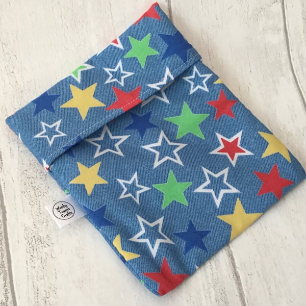 Large snack bag. Reusable and eco-friendly. Blue with stars